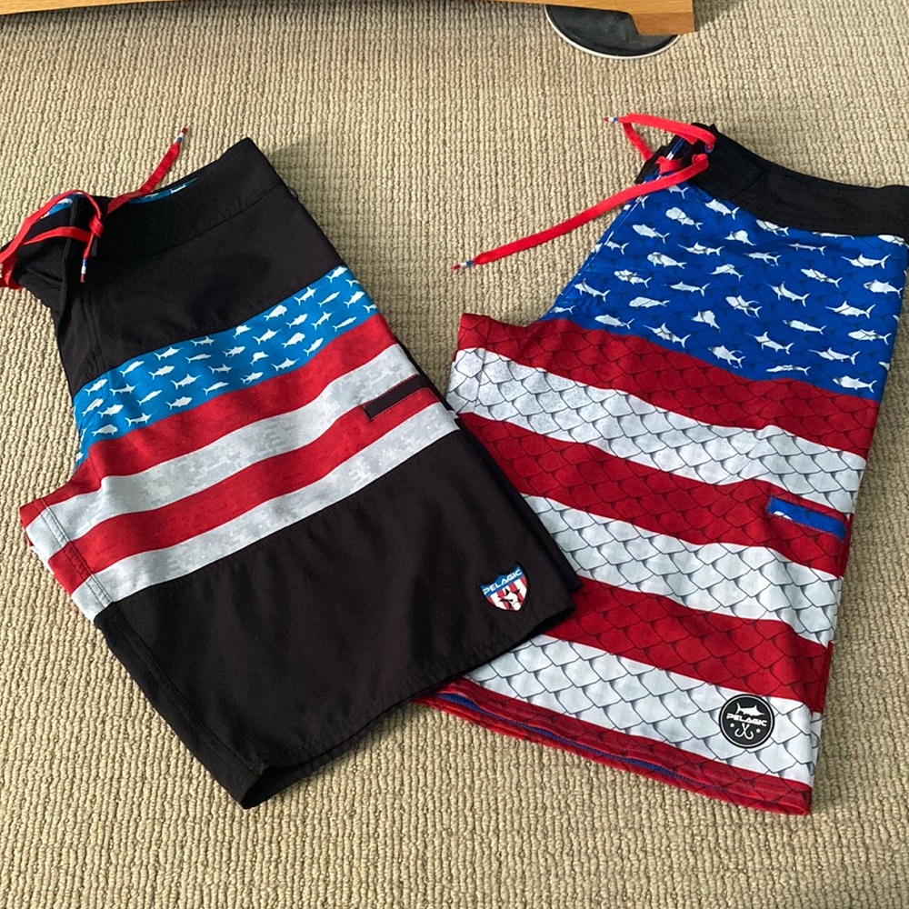 Pelagic board shorts.